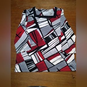 Alfred Dunner3/4 Sleeve Blouse, Size Small; Red, White & Black Abstract …
